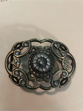 Vintage Brass-Tone Decorative Buckle with Clear Crystal Accents